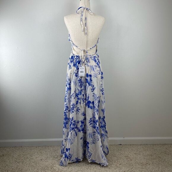 NWT Free People White and Blue Tropical Halter Top Dress Size XS - Picture 5 of 8